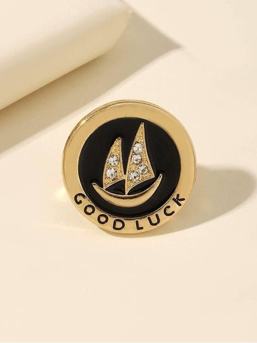 Good Luck Gold-Tone Sailboat Pin in Black and Gold